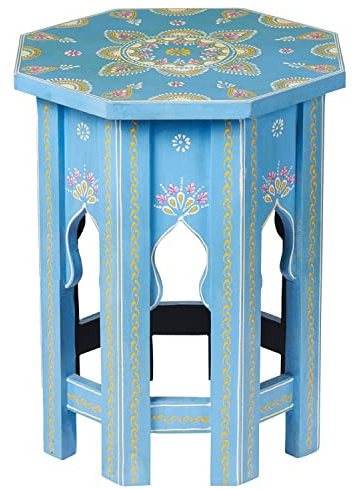 Marrakesh Side Table Bedside Table Made of Wood 40 cm Large Table Stool Boufa Blue Oriental Decoration