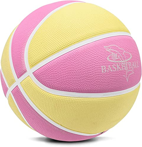 Balón de Baloncesto Tamaño 5 y 3 para Niños - Mini Balón de Goma para Exterior, Ideal para Manos Jóvenes - Color Rosa