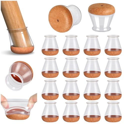 RKELA Chair Leg Floor Protectors, 16 Pcs, Extra Small Round Clear | Silicone Chair Leg Covers Caps with Felt Pads for Hardwood Floors, Furniture Feet Protectors Pads,Fit 15-20mm
