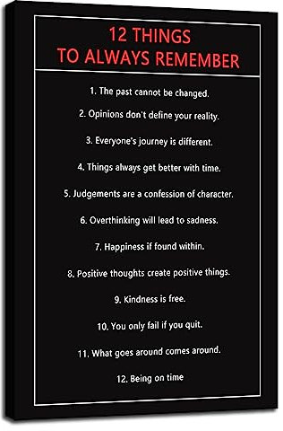 Motivierender Leinwanddruck, Bürodruck, Wandkunst, inspirierendes Bild, 12 Things To Always Remember-Poster, Gemälde, inspirierendes Kunstwerk für Zuhause, Wohnzimmer, Büro, Dekoration, gerahmt,