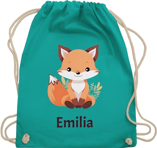 Turnbeutel Rucksack - Süßer Fuchs Geschenk mit Name personalisiert I Wildtiere I Raubtier I Fox - Unisize - Türkis - kita beutel schul sporttasche +mit+fuchs fuchsmotiv stoffbeutel kindergarten