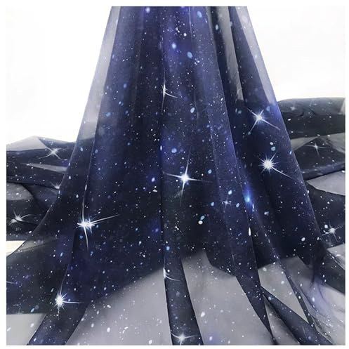 Chiffon Stoff Sternenhimmel Drucken Tencel Tüllstoff Dekostoff 150cm Breit für Kleidung Dekorieren Basteln Bekleidung(Size:1.5x1m,Color:Blau)