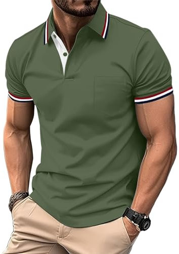 zitysport Poloshirt Herren Kurzarm Shirt Atmungsaktives Golf Polo Shirt Männer Sommer Shirts Sport Basic Slim Fit Tshirt mit Brusttasche Polohemd(Militärgrün-L)