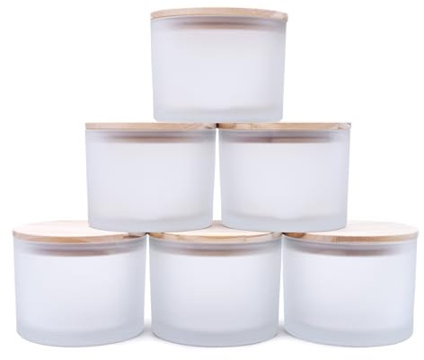 SHOWIN Dicke Kerzengläser zur Herstellung von Kerzen, 530 ml, mattiert, leere Gläser mit Holzdeckel für die Kerzenherstellung, Probenbehälter – spülmaschinenfest, mattes Weiß, 6 Stück, SCMK18223