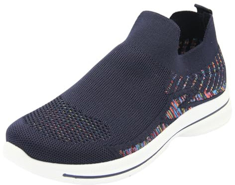 Urban Jacks Ladies Casual Comfort Summer Breathable Lightweight Flexible Slip-On Sock Rainbow Trainer Shoe Sizes 4-8’s (Navy, UK Footwear Size System, Adult, Women, Numeric, Medium, 7)