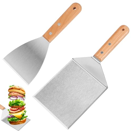 Jognee Barbecue Spatula Set, Stainless Steel & Wood, Rectangular, 29 cm, Grill Spatula Set, Pizza Turner, Burger Flipper, Plancha Spatula, Teppanyaki Accessories