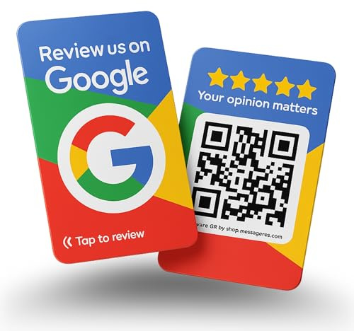 Wiederverwendbare Google Bewertungskarte, 4 Karten, QR & Tap NFC Reviewskarte, Überprüfung auf Google Tap-Karte – iPhone und Android – Boost My Reviews Karte – Konfigurieren auf
