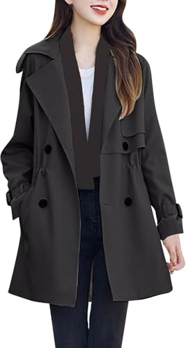 Suncadmious Trench Lungo da Donna con Risvolto Monopetto di Media Lunghezza Giacca Classica con Risvolto Antivento Slim Fit con Tasche con Bottoni Giacca Transitoria