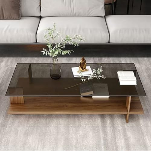 Table Basse en Verre Trempé, Design Salon Table à Thé Massif pour Petit Appartement et Maison