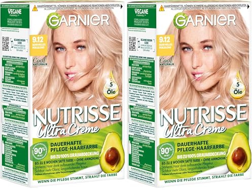 Garnier Nutrisse Ultra Crème Dauerhafte Pflege-Haarfarbe 9.12 Sehr Helles Perlblond mit bis zu 100 Prozent Grauabdeckung (Packung mit 2)