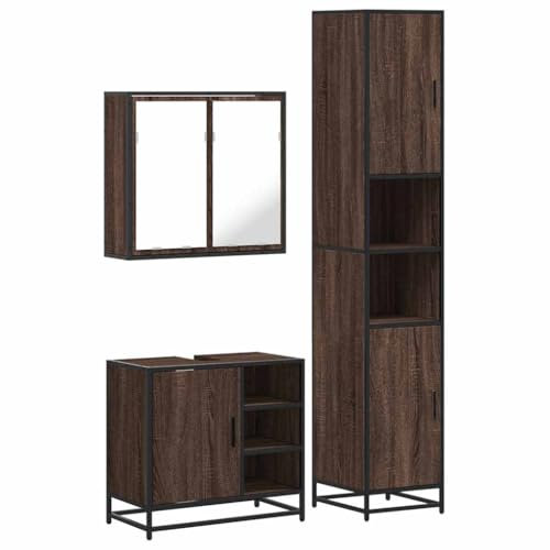 vidaXL 3-TLG. Badmöbel-Set Braun Eichen-Optik Holzwerkstoff, Badmöbelset, Badezimmerschrank, Badezimmerunterschrank, Badmöbel, Badezimmer Unterschrank