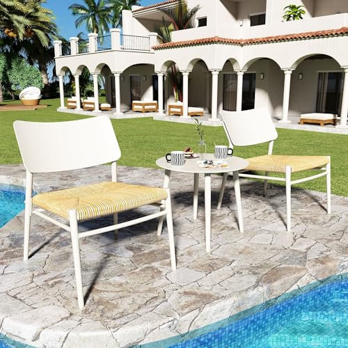 infirack Bistro-Set 3-teilig Aluminium Balkonmöbel-Set, PE Rattan, Ladung 150 kg, Geeignet für Innenhöfe, Gärten und Balkone, Beige