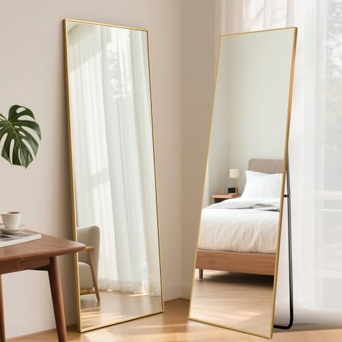 ABXMAS Hochwertiger Standspiegel 140x40cm, Wandspiegel mit Goldem Rahmen und Gehärtetem Glas, Ganzkörperspiegel für Schlafzimmer, Wohnbereich, Flur, Badezimmer