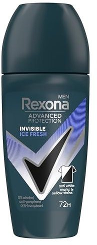 Rexona Men Advanced Protection Deodorante antitraspirante Roll-On Uomo Invisible Ice 72 ore con tecnologia Body Heat Activated, 50 ml