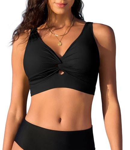 Zando Women's Bikini Top Twist Front V-Neck Swimwear Adjustable Padded Swim Bra Mix & Match Bathing Suit Tops