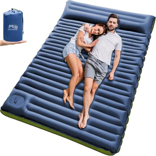 Doppel Isomatte Ultraleicht, 12CM Dicke Camping Isomatte für 2 Personen Aufblasbare, Luftmatratze Camping Wasserdicht mit FußPumpe & Kissen, für Reise, Outdoor, Wandern, Strand