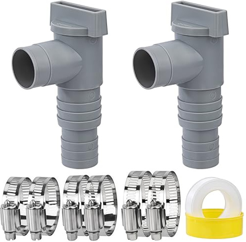 Berkelen Absperrhahn für Pools mit 32mm Schlauchanschluss 2 Stück Pool Absperrhahn 32mm auf 38mm PVC Ventilset mit 6 Schlauchklemmen (43/46/51mm) für Filteranlage Oberirdische Pools