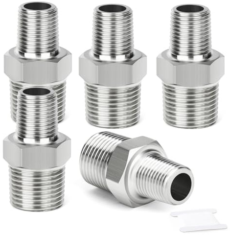 TAISHER 5 piezas Fundición de acero inoxidable 304 Hex Nipple, Reductor de tubería de 3/4-pulgada de tubería macho x 1/2-pulgada de tubería macho