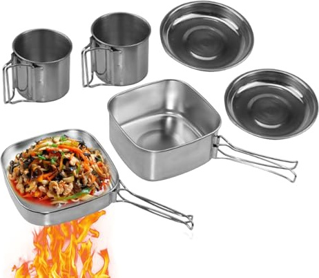 Set De Cuisine Camping en Acier Inoxydable | Casseroles Et Poêles pour Extérieur,6 Pièces Accessoires Portables De Cuisson Extérieure pour Voyage Pique-Nique Randonnée