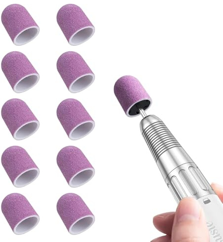 MelodySusie 10er-Set Schleifkappen (Schleifaufsätze) für Nagelfräser – 180 Feinkorn für Fußfeile, Hornhautentferner, Maniküre/Pediküre, Nagelpolitur-Burr, Heim- und Salongebrauch (Lila)
