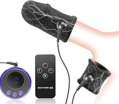 TCSKIOS 8 Modes Electric Shock Male Glans Testicles Fabric E-Stim Rings, Cock Ring Electrical Stimulation Devices, Penis Band Bondage Set, Scrotum Chastity SM Erotic Sex Toys for Men Couples