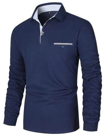 KUNJLELP Men's Regular-Fit Polo Shirt Long Sleeve Giraffe Embroidere Golf Polos 100% Cotton