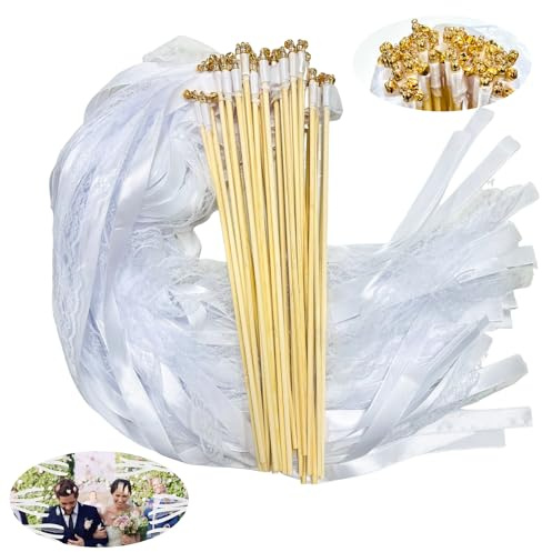 Wedding Wands,30 Stück Spalier Hochzeit,Wedding Wands Hochzeit,Hochzeit Stäbe Mit Glöckchen,Hochzeit Luftschlangen für Hochzeiten Geburtstage Partys Feiertagsfeiern Verwendet Weihnachten Weiß