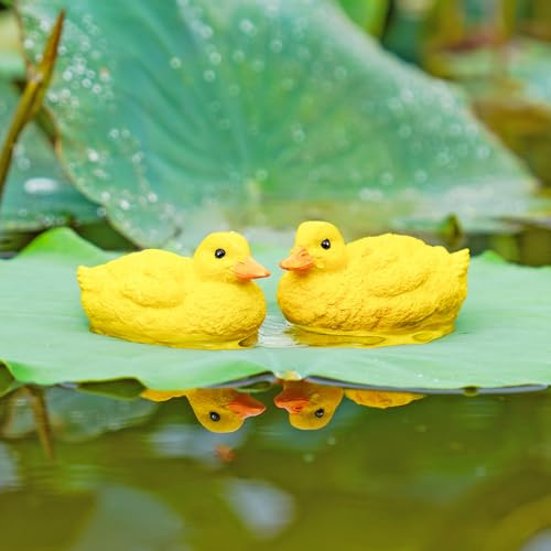 Set of 2 Floating Resin Duck Figurine, Fish Tank Pond Decoration and Garden Pond, Garden Lawn Patio Balcony Outdoor Ornament, Floating Duck Craft