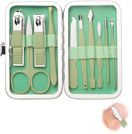 Manicure Set 10 pcs Professional Nail Clippers Kit Nail Care Tools Stainless Steel Grooming Tools with Portable Manicure Nail Travel Case Manicure Set for Women Men Home and Travel Use