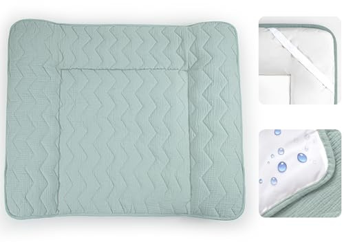 lulumoon Wickelauflagenbezug für Wickelauflage 75x85cm: Musselin Baumwolle mit hoher Saugfähigkeit – Auslaufsichere Rückseite – waschbarer Wickelauflage für Baby