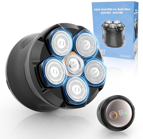 Afeitadora Electrica Cabeza Hombre IPX6 Impermeable, Maquina Afeitar Cabeza para Calvo 150 mins Uso, 6D Cabezales Magnéticos Maquinilla Afeitar Cabeza en Seco y Húmedo con Pantalla LED,USB-C (B)