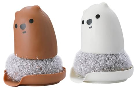 Ipetboom 2pcs Kitchen Cleaning Brushes Set with Cartoon Bear Design, Practical Hard Bristle Bowl and Pot Cleaning Brush for Removing Kitchen Dirt, Made of Sturdy Pp and Acrylic Material