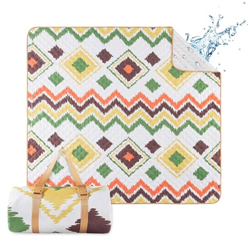 ACUSHLA Strand & Picknickdecke 200x200 cm, Stranddecke wasserdicht & waschbar, mit Tragegurt - perfekt für Strand, Camping & Picknick Campingdecke (Boho Grün)