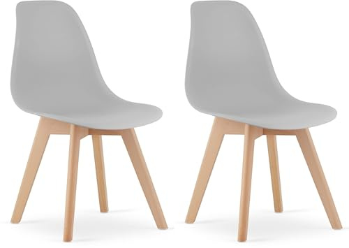 Komodee ATRI Chaise Grise avec Pieds en Bois, Ergonomique, pour Salon et Bureau, Dimensions 46x80x55 cm, Set de 2, Charge 110 kg