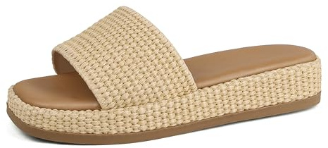 Celbreez Platform Sandals Women Espadrilles Wedges for Women Raffia Summer Sandals 2026 Slip On Low Wedge Slide Straw Comfortable Cute Beach Vacation Shoes Casual Daily Outfit Apricot
