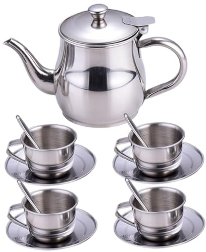 Kids Tea Set, Stainless Steel Pretend Play Toy with Teapot & Cups, Portable & Safe Learning for Toddlers