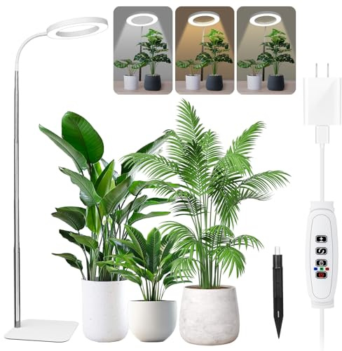 Assimilans Pflanzenleuchten für Zimmerpflanzen – LED Pflanzenleuchte mit Timer 3H/9H/12H, höhenverstellbar (40–170 cm), 3 Farbmodi, 10 Dimmstufen – Sonnenlampe für hohe und kleine Pflanzen – Weiß