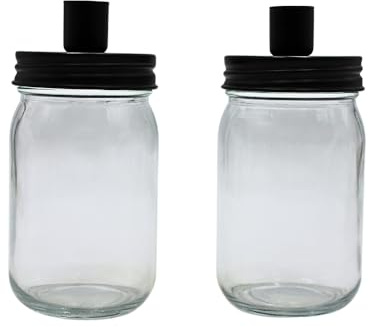 Kerzenhalter, Kerzenständer, Bastelkerzenleuchter, Stabkerzenhalter - Dekorationsglas - Glas mit Deckel für 1 Stabkerze als 2er Set, schwarz, Glas zum Dekorieren, Größe H/Ø: ca.15 x 7 cm.