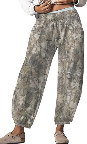 Anoumcy Camo Baggy Sweatpants Joggers for Women Fall Winter Camouflage Printted Lounge Pants Trousers with Pockets Khaki M
