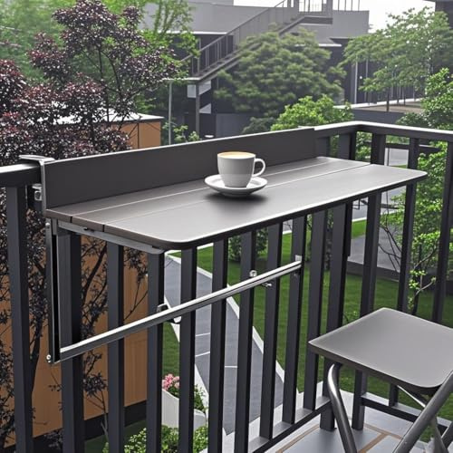 Table de balcon pliante réglable en aluminium – Table suspendue gain de place pour terrasse et jardin – Mobilier d'extérieur réglable en hauteur