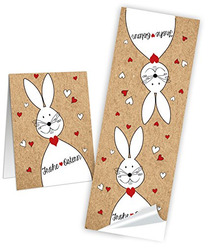 Logbuch-Verlag 50 Frohe Ostern Osterhase Kinderaufkleber 5 x 14,8 cm Kraftpapier Sticker Aufkleber Hase Deko rot schwarz weiß natur