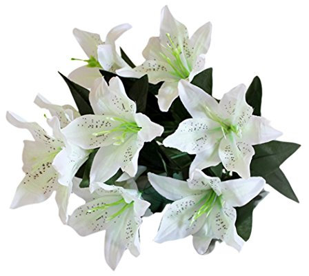 Coloré(TM) Roses de cristal 10 têtes artificielles Faux Silk Lys fleur bouquet de mariée mariage Party Decor (Multicolor A)