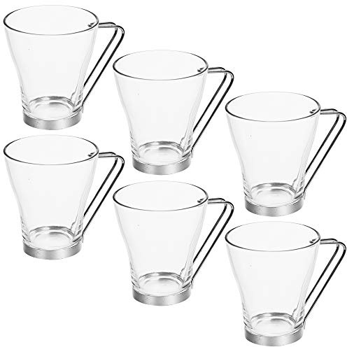 2, 4 or 6 Glass Coffee Tea Mugs Cups with Metal Handles (6)