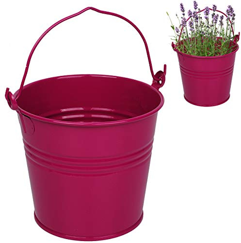 alles-meine.de GmbH 2 Stück kleine - Metall Eimer/Blumentöpfe - pink/Purpur/violett/rosa - lila - 15 cm hoch - 2 Liter - rostfrei - Blech Eimer/Metalleimer - rund - m..