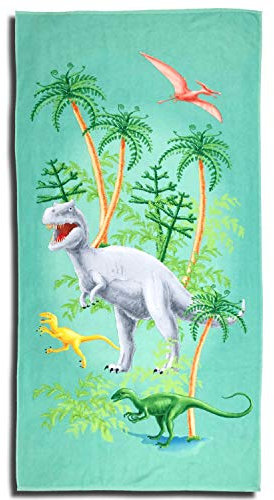 ESPiCO Strandlaken Dino Grün Badetuch Dinosaurier Palmen Tier Saurier T-Rex Strandtuch 75 cm x 150 cm