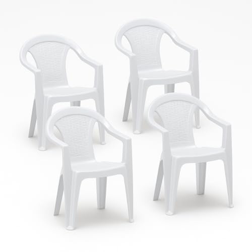 Tomaino - Chaises de Jardin Empilables, Style Moderne, Blanc, 4 Pièces, Polypropylène, Résistantes aux UV et aux Intempéries