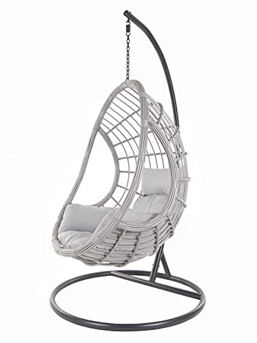 KIDEO® PALMANOVA großer Hängesessel inklusive Gestell und Kissen, Polyrattan, grau (Kissen: Nest grau [8008 Cloud])