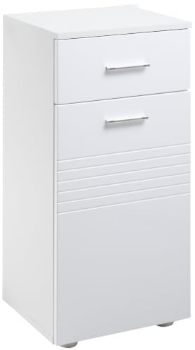 kleankin Badezimmerschrank Badschrank Multifunktionsschrank mit 1 Schublade 1 Türschrank Regal verstellbar Spanplatte Weiß 35 x 30 x 77,5 cm