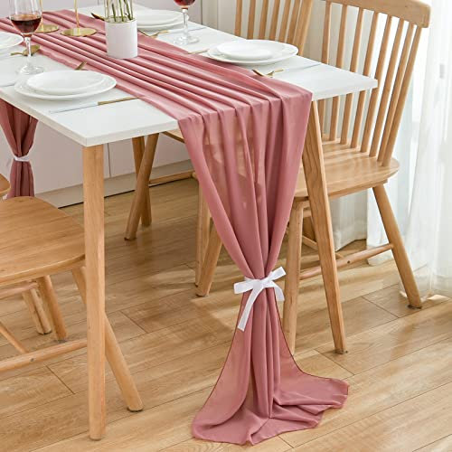 CHUQING Tischläufer Chiffon,70x300 cm,in Dusty Pink,abwaschbar Table Runner,Tischdeko Hochzeit,Altrosa