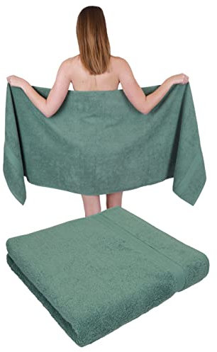Betz 2 Stück Saunatücher XXL Badetuch Liegetuch Strandlaken Saunahandtuch Premium Frottee 100% Baumwolle Größe 70 x 200 cm Farbe tannengrün